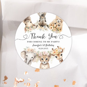 Safari Animals Girl Birthday Classic Round Runder Aufkleber