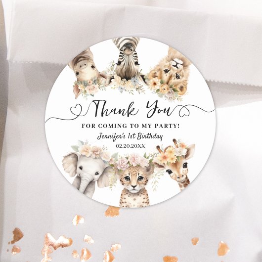 Safari Animals Girl Birthday Classic Round Runder Aufkleber