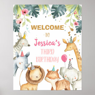 Safari Animals Girl Geburtstag Begrüßungstabszeich Poster