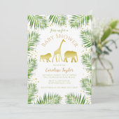 Safari Animals Gold Baby Dusche Einladung (Stehend Vorderseite)