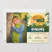 Safari Animals Green Four Ever Wild Foto Geburtsta Einladung (Vorderseite)