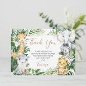 Safari Animals Greenery Baby Dusche Danke Karte (Stehend Vorderseite)