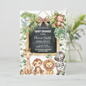 Safari Animals Greenery Baby Shower Einladung (Stehend Vorderseite)