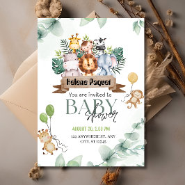 Safari Animals Greenery & Eucalyptus Baby Shower Einladung