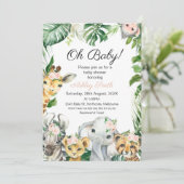 Safari Animals Greenery Girls Baby Shower Einladung (Stehend Vorderseite)