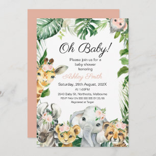 Safari Animals Greenery Girls Baby Shower Einladung