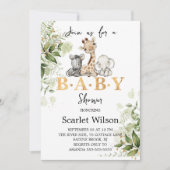 Safari Animals Greenery Wild Baby Shower Einladung (Vorderseite)