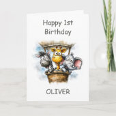 Safari Animals in Hot Air Balloon 1st Birthday Karte (Vorderseite)