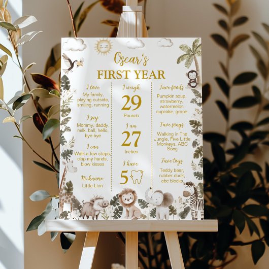 Safari Animals Jungle 1st Birthday Milestone Sign Poster