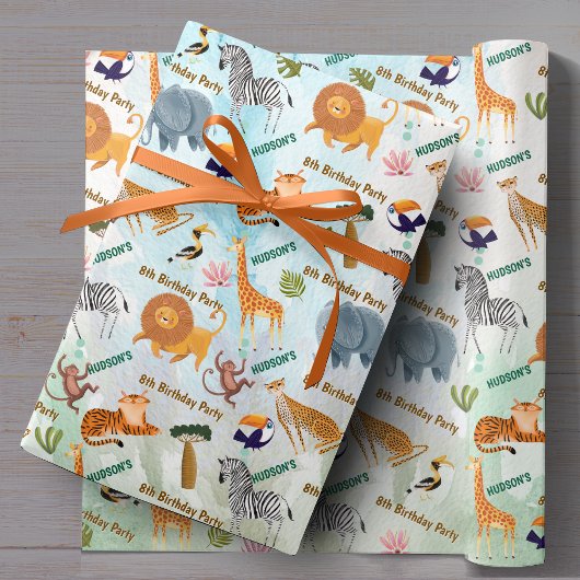 Safari animals jungle birthday watercolor custom geschenkpapier