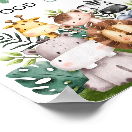 Safari Animals Jungle Food Sign, Wild ONE Geburtst Poster (Ecke)