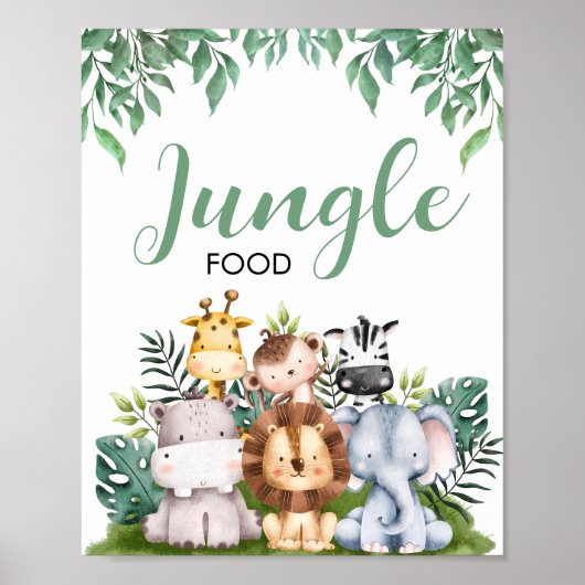 Safari Animals Jungle Food Sign, Wild ONE Geburtst Poster (Vorne)