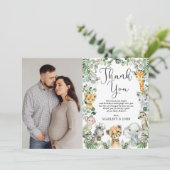 Safari Animals Jungle Greenery Baby Dusche Foto Dankeskarte (Stehend Vorderseite)