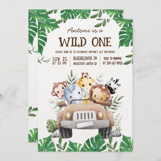 Safari Animals Jungle Party Einladung (Vorne/Hinten)