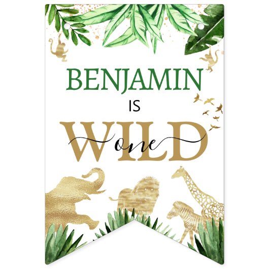 Safari Animals Jungle Wild One Happy Birthday Wimpelkette (Erste Fahne)