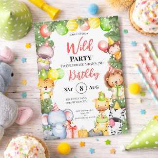 Safari Animals Kids Party Einladung