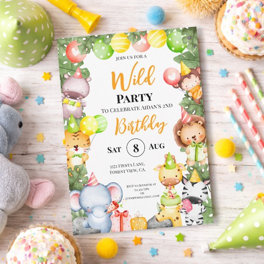 Safari Animals Kids Party Einladung