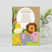 Safari Animals Kinderdusche Einladung (Stehend Vorderseite)