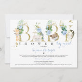 Safari Animals Kinderdusche von Mail Greenery Gold Einladung (Vorderseite)