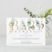 Safari Animals Kinderdusche von Mail Greenery Gold Einladung (Stehend Vorderseite)