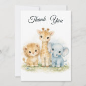 Safari Animals Lion Giraffe Elephant Blue Boy Einladung (Vorderseite)