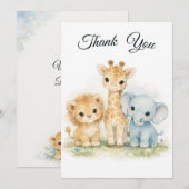 Safari Animals Lion Giraffe Elephant Blue Boy Einladung (Vorne/Hinten)