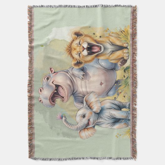 Safari Animals Lion Hippo Elephant Decke (Vorderseite Vertikal)