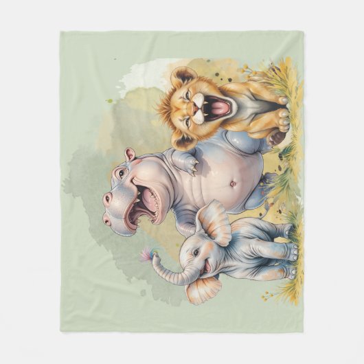 Safari Animals Lion Hippo Elephant Fleecedecke (Vorderseite)