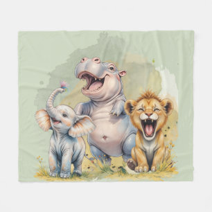 Safari Animals Lion Hippo Elephant Fleecedecke