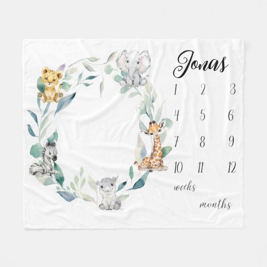 Safari Animals Meilenstein für Jungen, Waterco Fleecedecke (Vorderseite (Horizontal))