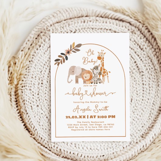 Safari Animals Minimalistisch Simple Baby Dusche Einladung