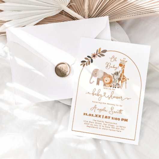 Safari Animals Minimalistisch Simple Baby Dusche Einladung