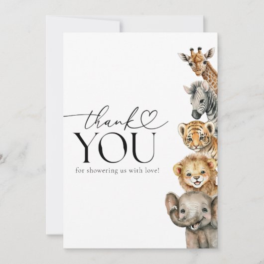 Safari Animals Moderne Babydusche Dankeskarte (Vorderseite)