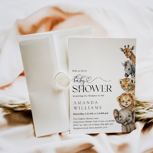 Safari Animals Moderne Babydusche Einladung