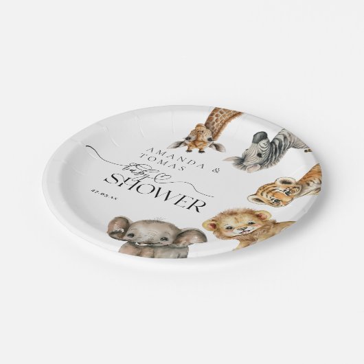 Safari Animals Moderne Babydusche Pappteller (Schrägansicht)