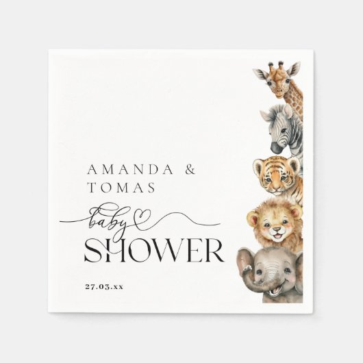 Safari Animals Moderne Babydusche QR-Code Serviette (Vorderseite)