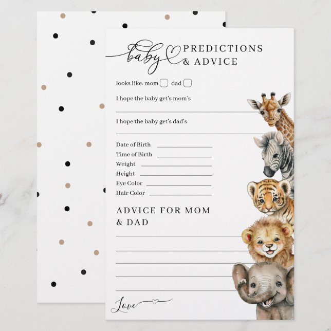 Safari Animals Modernes Baby Showspiel (Vorne/Hinten)