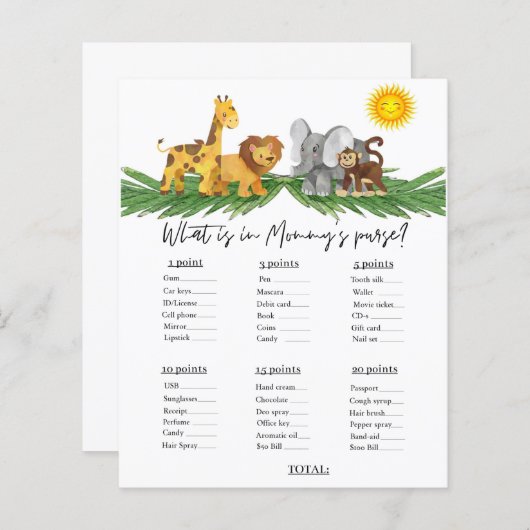 Safari Animals Mummy's Purse Baby Shower Game (Vorne/Hinten)