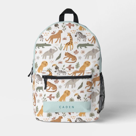 Safari Animals Muster Blue Boy Bedruckter Rucksack (Vorderseite)