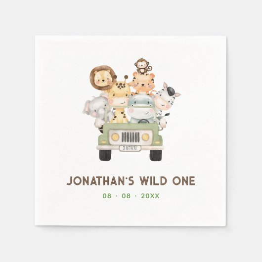Safari Animals Napkins - Junge 1. Wild 1 Geburtsta Serviette (Vorderseite)