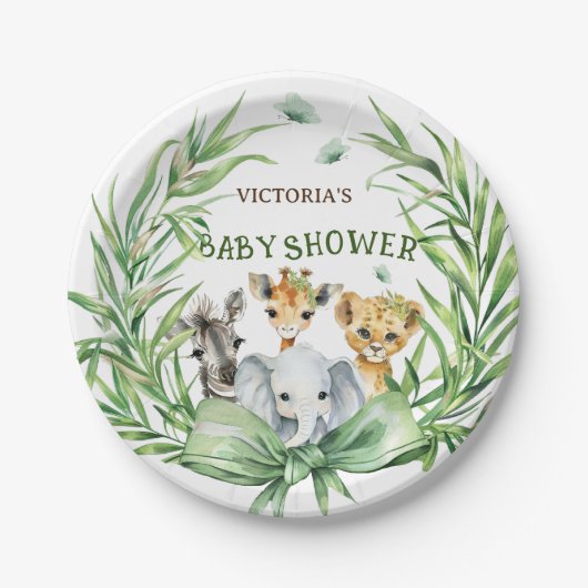 Safari Animals Niedlich Bow Baby Dusche Pappteller (Vorderseite)