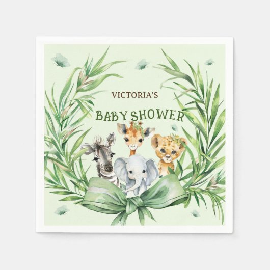 Safari Animals Niedlich Bow Baby Dusche Serviette (Vorderseite)