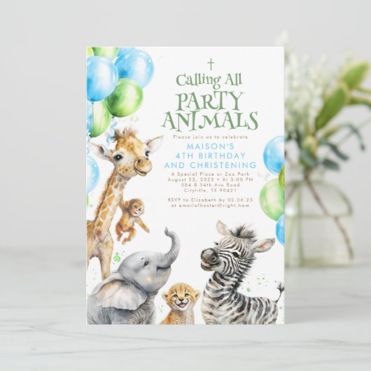 Safari Animals Niedliche Geburtstag & Christening Einladung (Stehend Vorderseite)