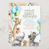 Safari Animals Niedliche Geburtstag & Christening Einladung (Vorne/Hinten)