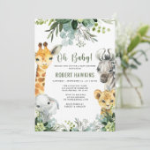 Safari Animals Oh Baby Greenery Jungle Baby Dusche Einladung (Stehend Vorderseite)