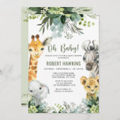 Safari Animals Oh Baby Greenery Jungle Baby Dusche Einladung (Vorne/Hinten)