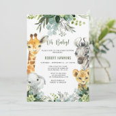 Safari Animals Oh Baby Greenery Jungle Baby Dusche Einladung (Stehend Vorderseite)