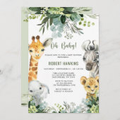 Safari Animals Oh Baby Greenery Jungle Baby Dusche Einladung (Vorne/Hinten)