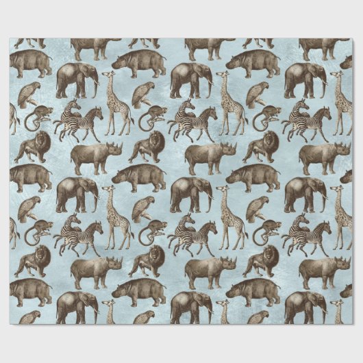 Safari Animals on Light Blue Geschenkpapier (Flach)