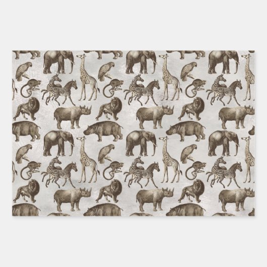 Safari Animals on Light Gray Geschenkpapier Set (Vorderseite)
